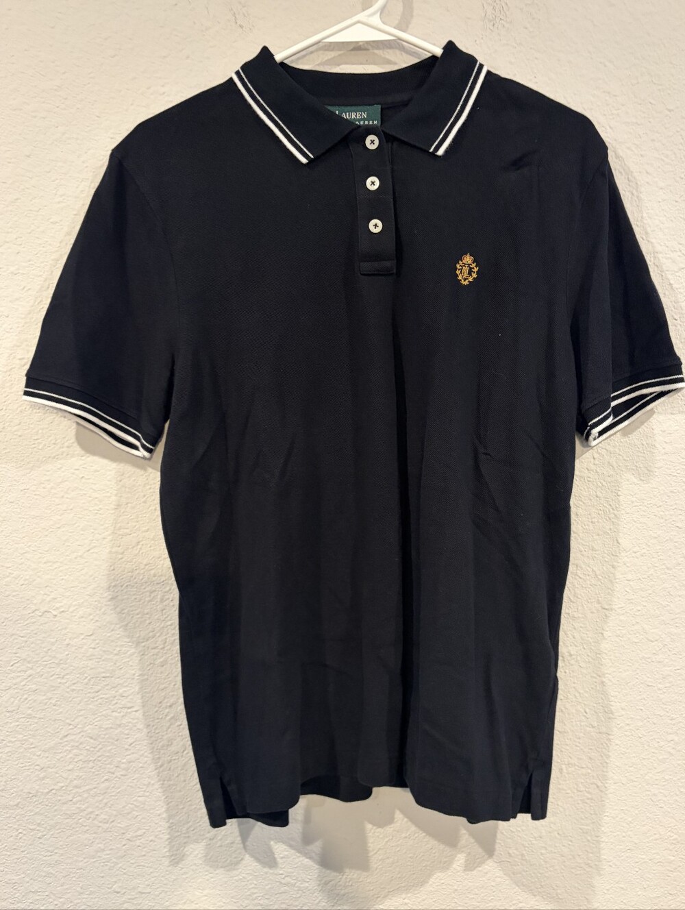 Lauren Ralph Lauren Womens 100% Cotton Black White Short Sleeve Polo Shirt Large